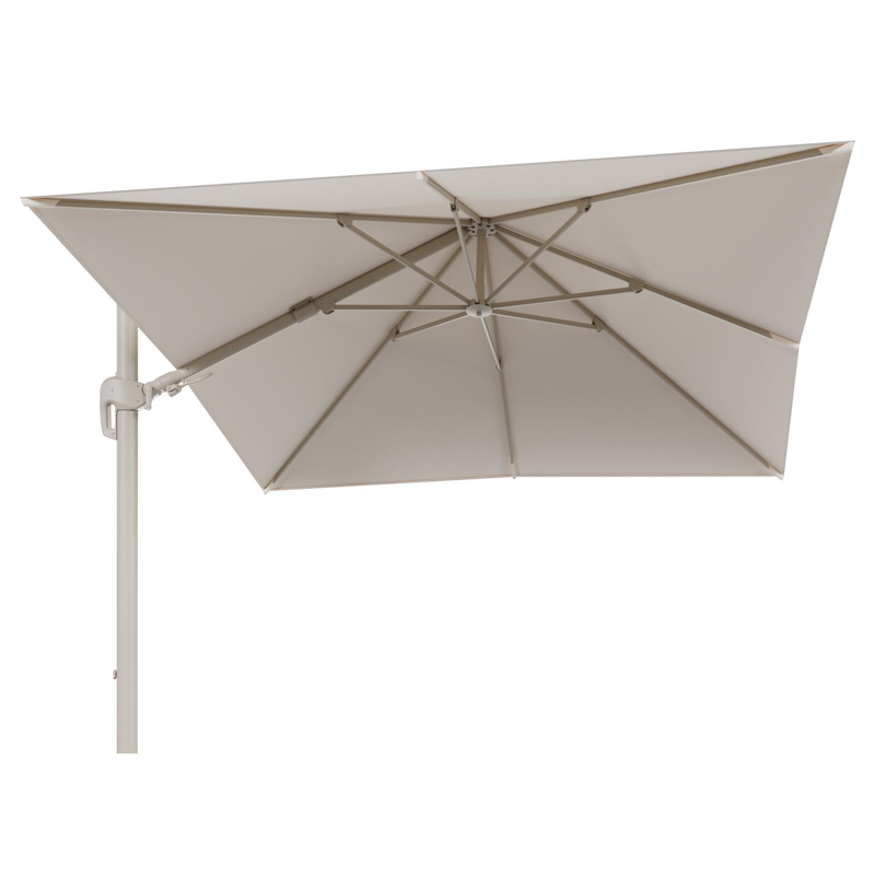 Rufina zweefparasol tiltfunctie in beige aluminium en parasoldoek in All Weather Sunbrella® Luxe Natte Linen Chalk  - L1 300 x L2 300 cm (zonder voet) (zonder voet)