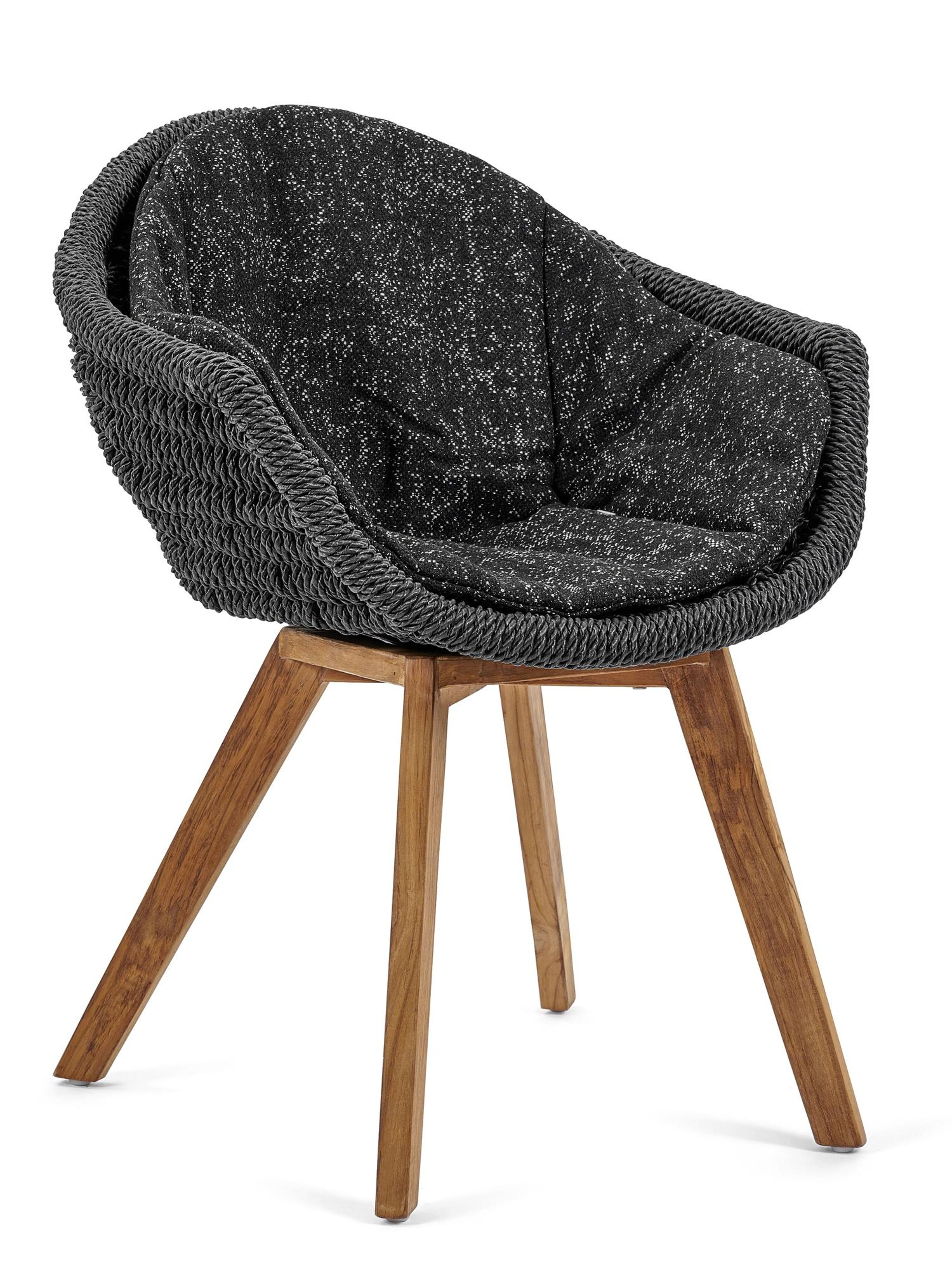 Pagino tuinstoel in teak en naturel wicker met kussen in tweed raven all weather sunbrella® luxe