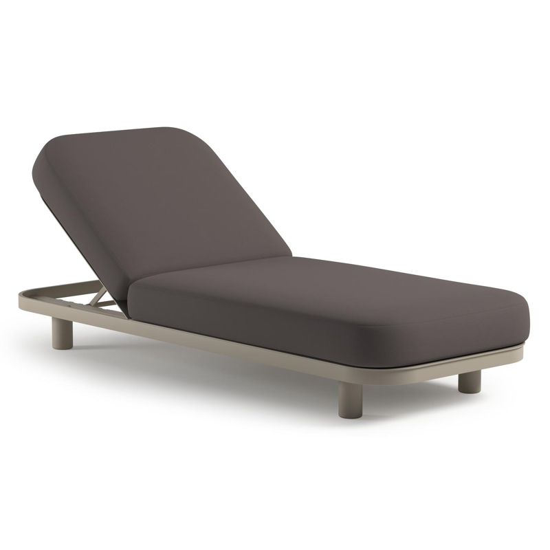 Chaise longue réglable Donato en aluminium beige avec All Weather Sunbrella® luxe natte nature grey coussin