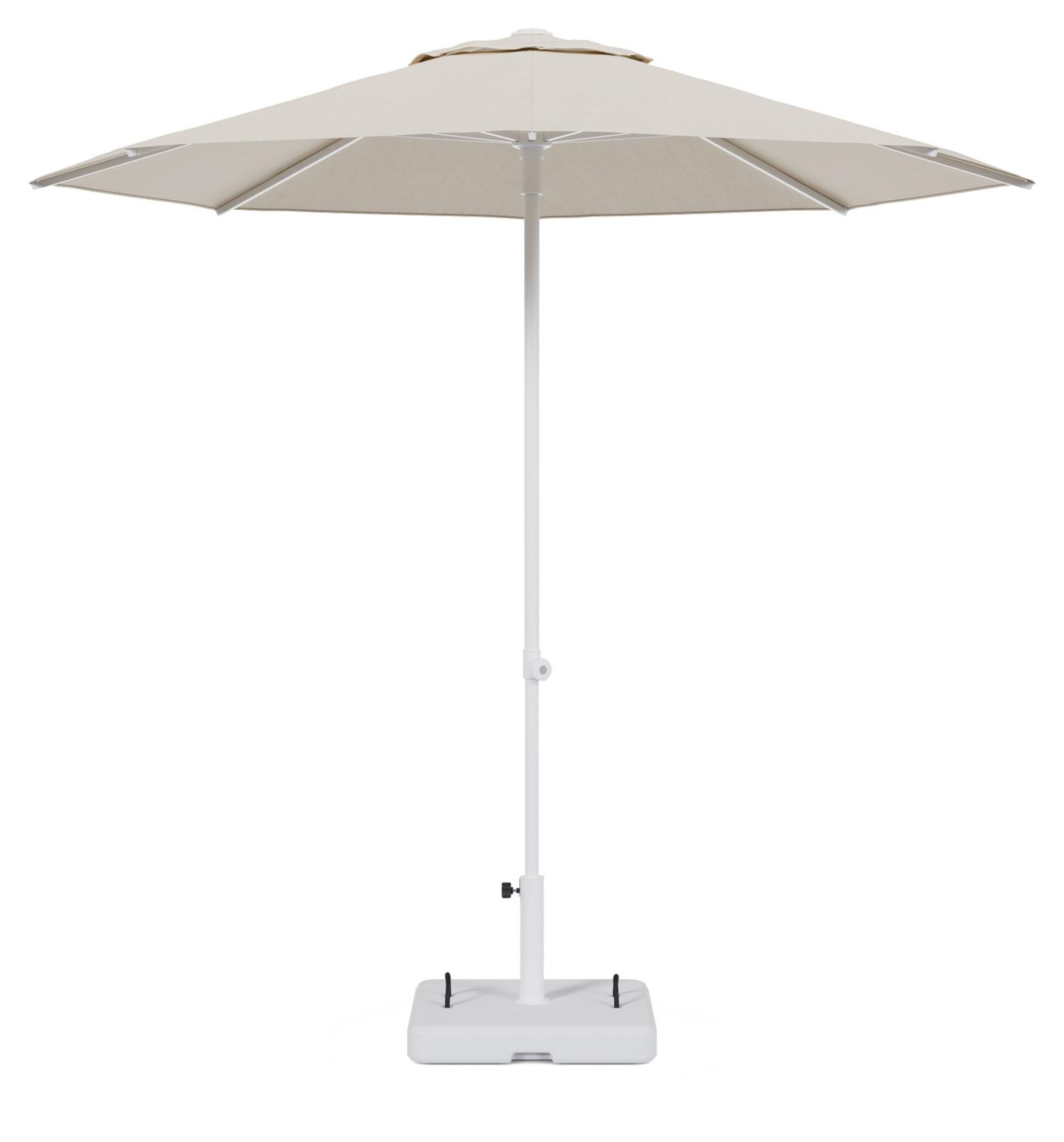 Umbria staanparasol in wit aluminium en beige All Weather Sunbrella® Premium parasoldoek - Dia. 250 cm met parasolvoet Intenso 60 kg
