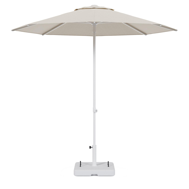 Umbria staanparasol in wit aluminium en beige All Weather Sunbrella® Premium parasoldoek - Dia. 250 cm met parasolvoet Intenso 60 kg