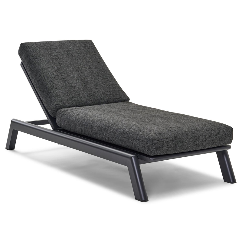 Cirello verstelbaar ligbed met pompsysteem in zwart aluminium met chartres sooty all weather sunbrella® luxe kussen