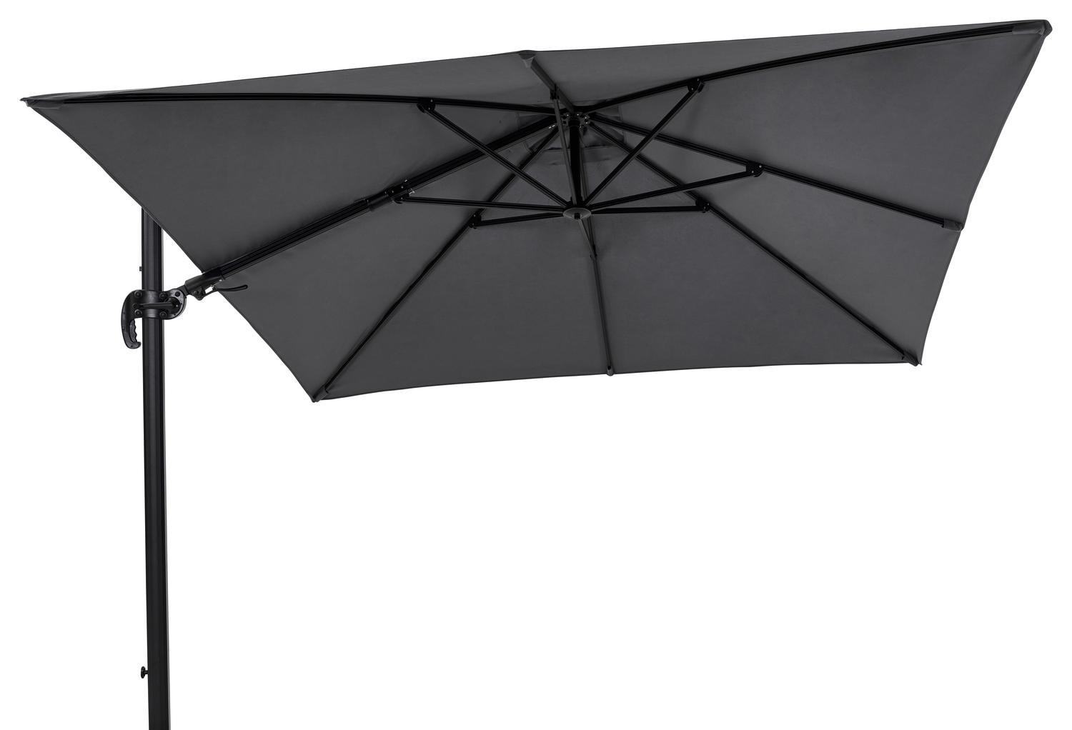 Avola zweefparasol met tiltfunctie in zwart aluminium met grijs weather+ softtouch parasoldoek - L1 300 x L2 300 cm (zonder voet)