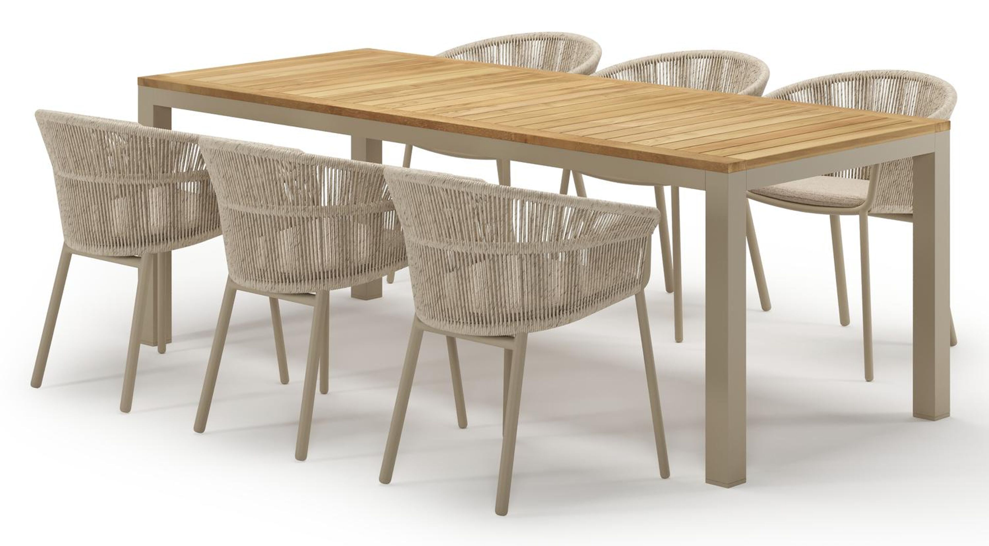 Ensemble de jardin Varese en aluminium beige et teck avec 6 chaises de jardin Matera