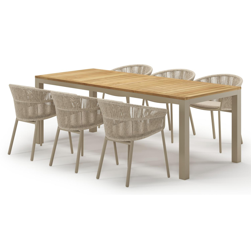 Ensemble de jardin Varese en aluminium beige et teck avec 6 chaises de jardin Matera