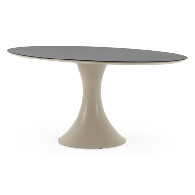 Table de jardin Fano ovale en aluminium beige et céramique pleine Basalt Black - Lg. 180 x Lrg. 110 x Haut. 75 cm