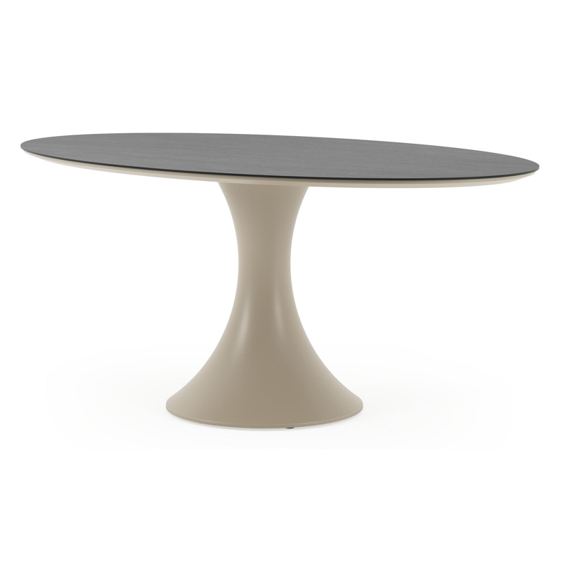 Table de jardin Fano ovale en aluminium beige et céramique pleine Basalt Black - Lg. 180 x Lrg. 110 x Haut. 75 cm