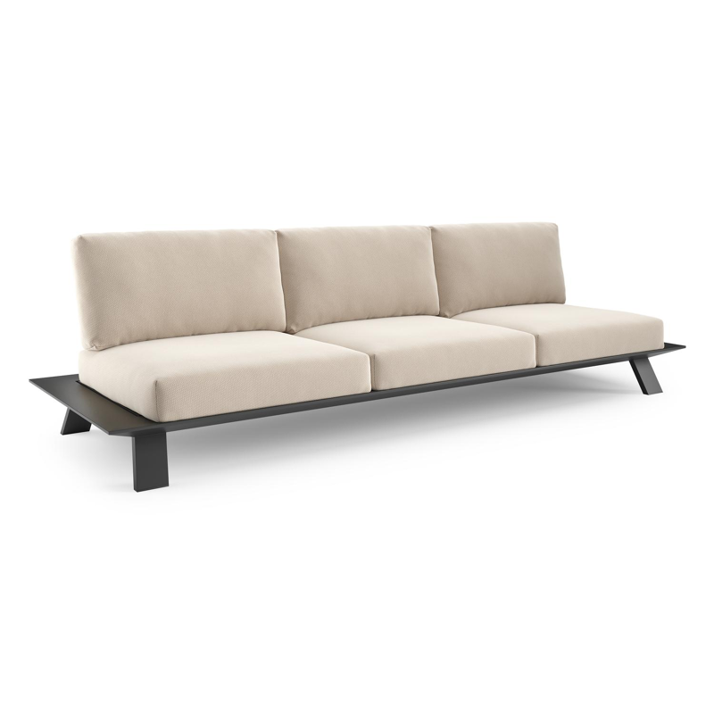 Canapé de jardin Cesano en aluminium noir et coussin en all weather Sunbrella® luxe lopi antique