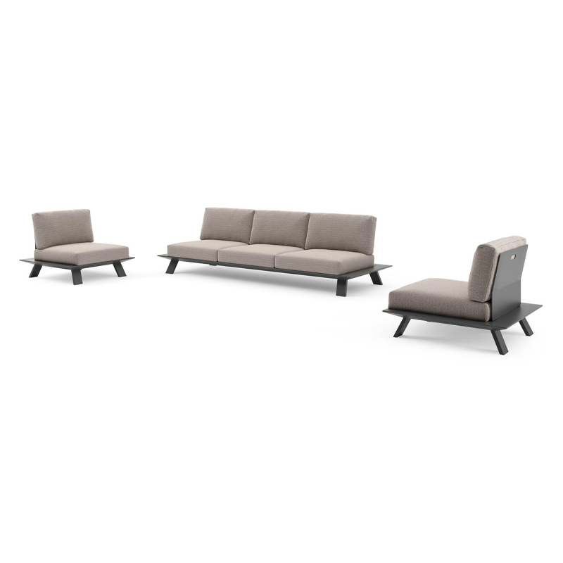 Cesano loungeset in zwart aluminium met wander granite all weather Sunbrella® luxe kussen