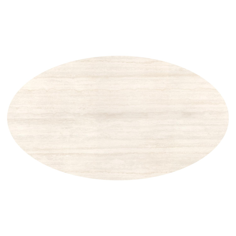 Table de jardin Fano ovale en aluminium blanc et céramique pleine Travertino Bianco - Lg. 238 x Lrg. 135 x Haut. 75 cm