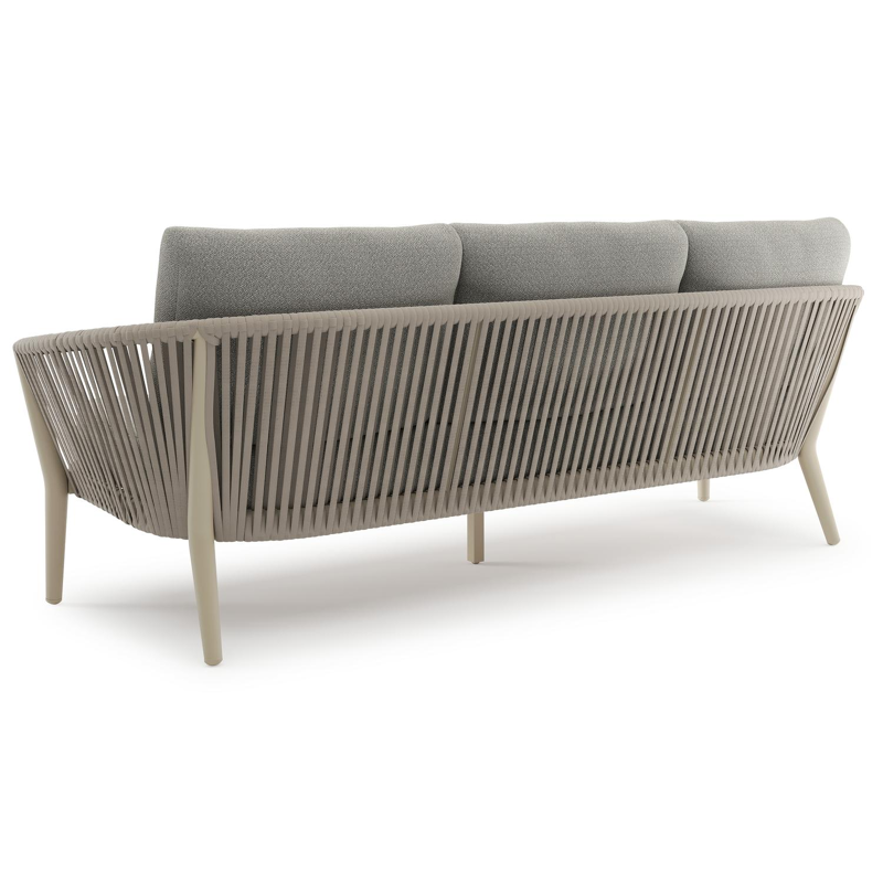 Orso loungebank in beige aluminium en beige verticaal geweven ronde rope met Savane Tunder all weather sunbrella® luxe kussen