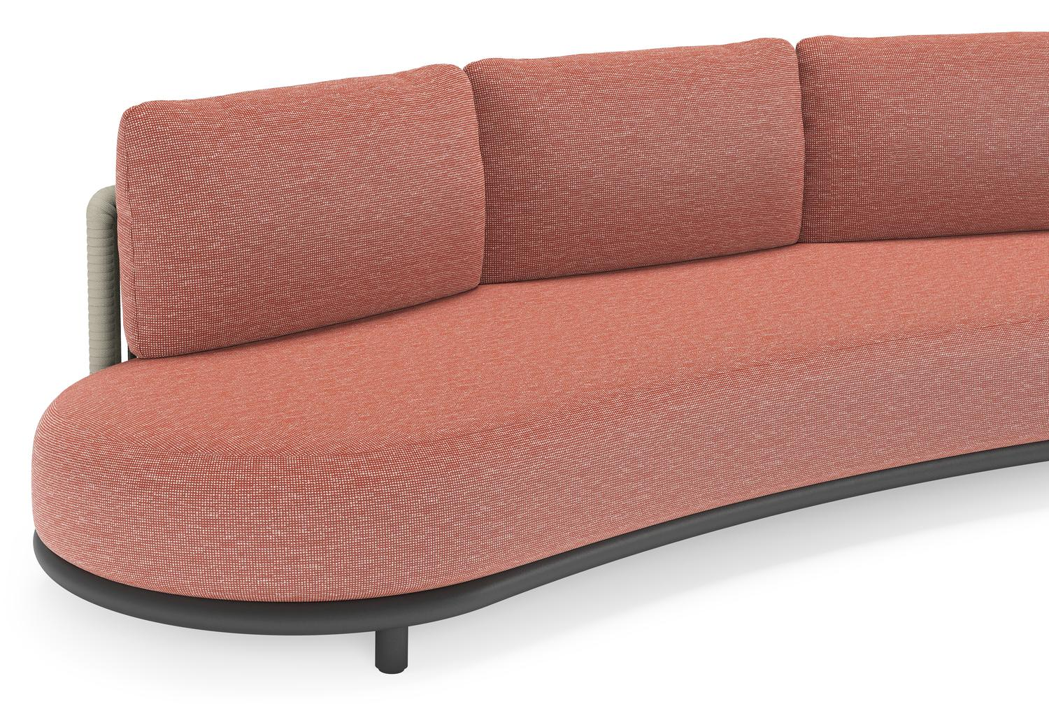 Lomano loungeset in zwart aluminium en beige verticaal geweven luxe vlakke rope met Slow Alezan all weather sunbrella® luxe