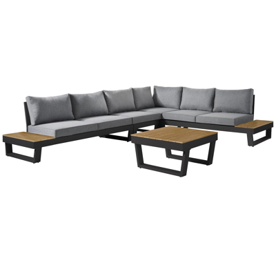 Alora loungehoek in zwart aluminium en polywood met grijs polyester kussen en loungetafel