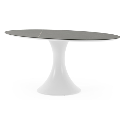 Fano tuintafel ovaal in wit aluminium en volkeramiek Calatorao - L 180 x B 110 x H 75 cm