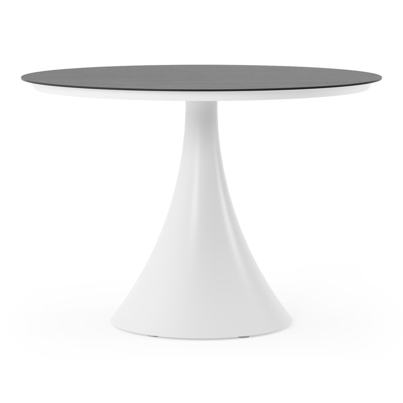 Fano tuintafel rond in wit aluminium en volkeramiek Basalt Black - Dia. 110 x H 75 cm