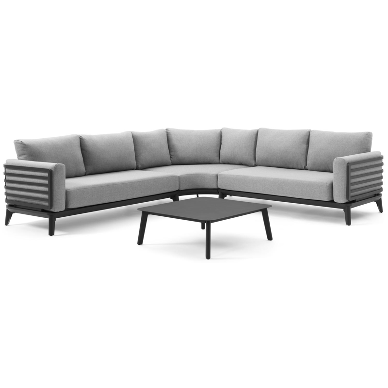 Mosa loungeset in zwart aluminium met grijs weather+ softtouch en loungetafel