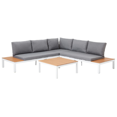 Toma loungehoek in wit aluminium en polywood met grijs polyester kussen en loungetafel