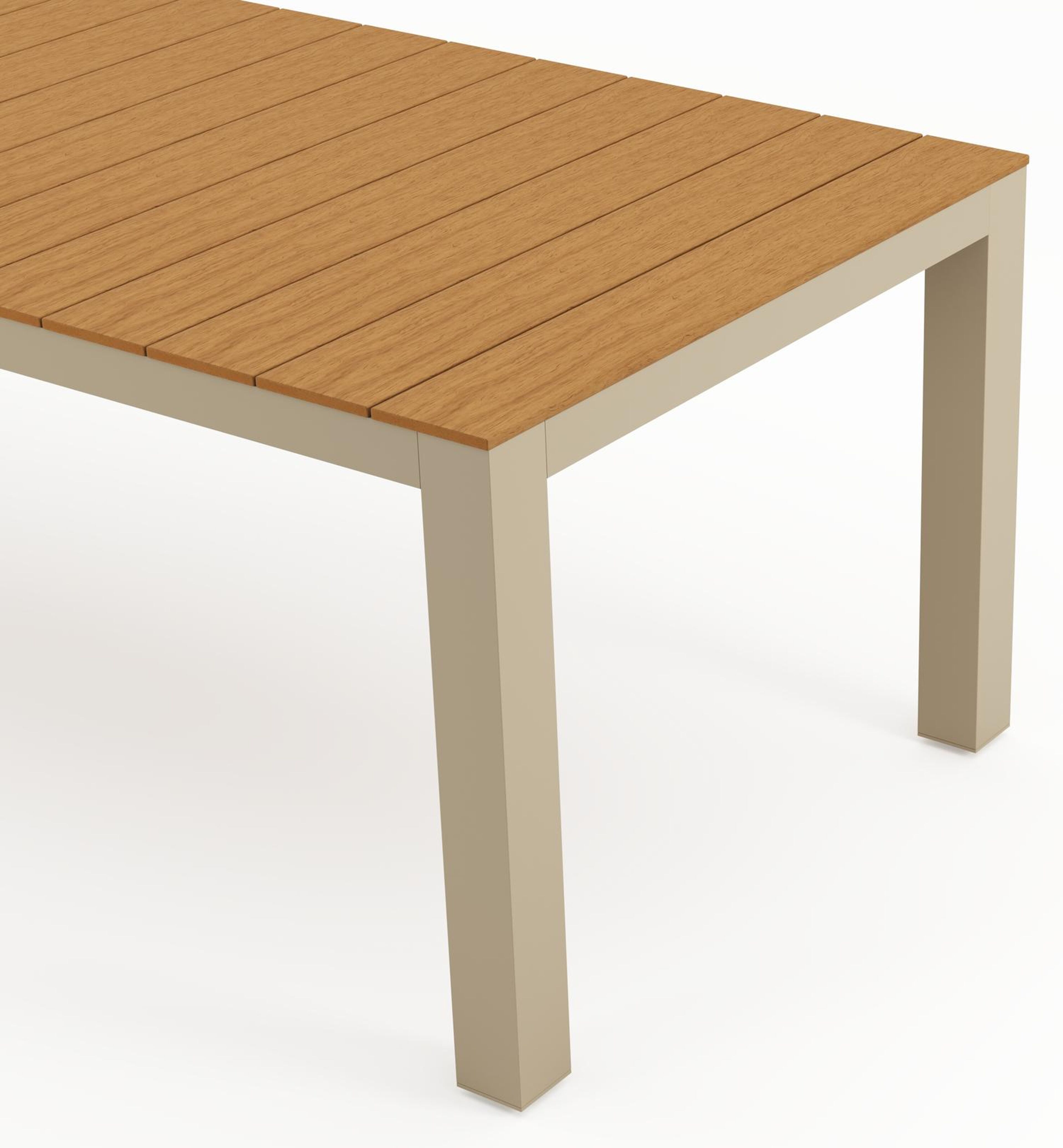 Ensemble de jardin Calzo en aluminium beige et polywood avec 6 chaises de jardin empilable Bahia