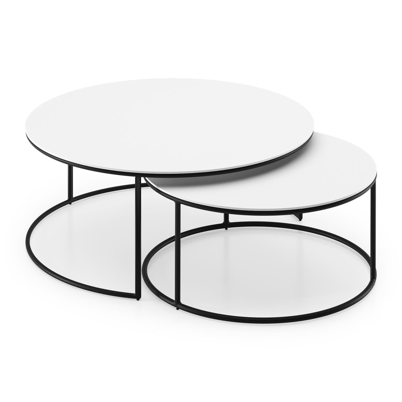 Fano set van 2 loungetafels rond in zwart aluminium en volkeramiek Arctic White - Dia. 85/65 x H 35/30 cm
