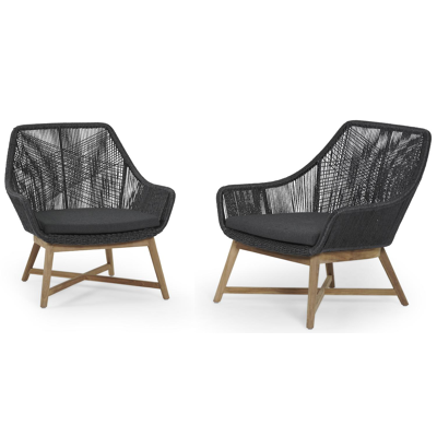 Borgo loungezetels 2 x 1-zit in teak en zwart wicker met natte sooty all weather sunbrella® luxe kussen