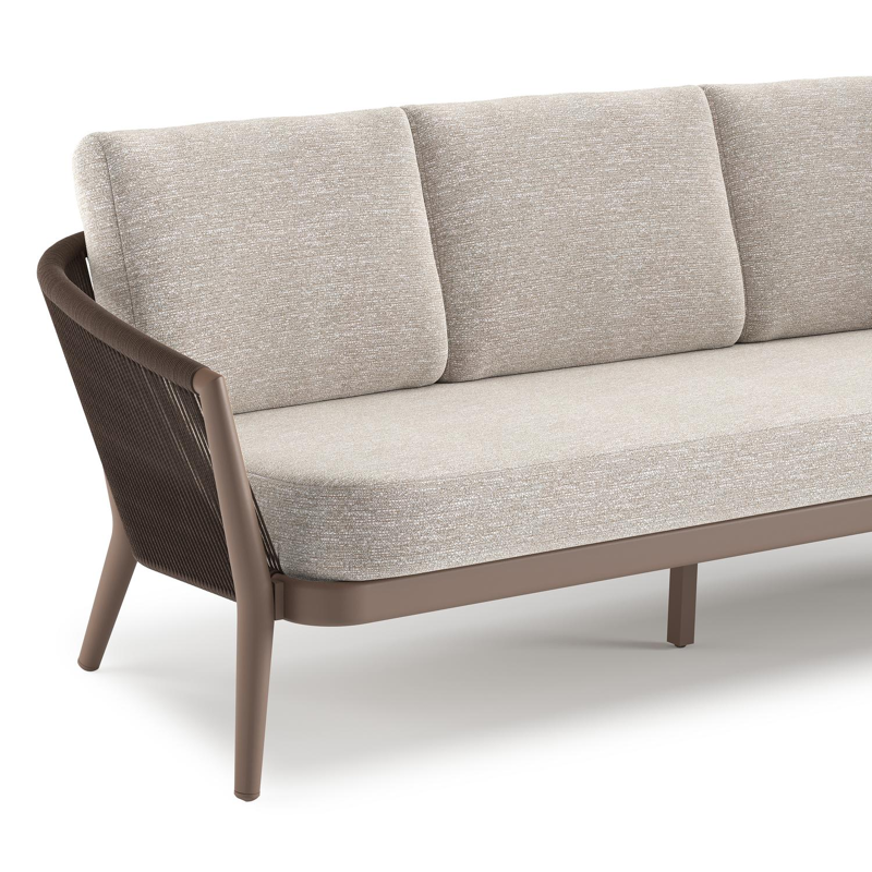 Orso loungeset in taupe aluminiumen zwart verticaal geweven ronde rope met Tundra Sand all weather sunbrella® luxe kussen