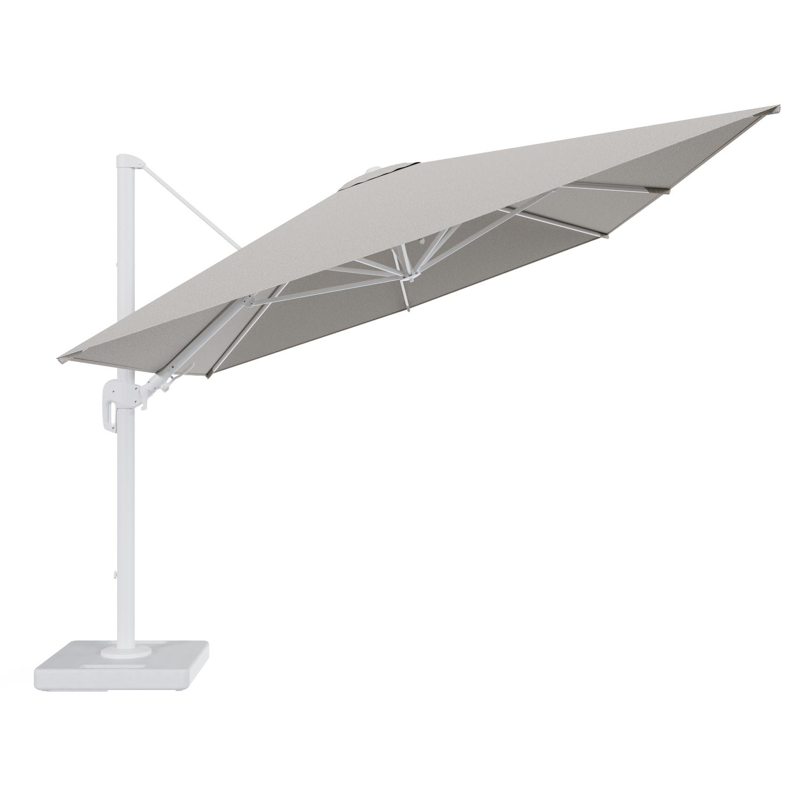 Rufina zweefparasol tiltfunctie in wit aluminium en parasoldoek in All Weather Solica Firenze Sand - L1 400 x L2 300 cm met parasolvoet Lapido 160 kg