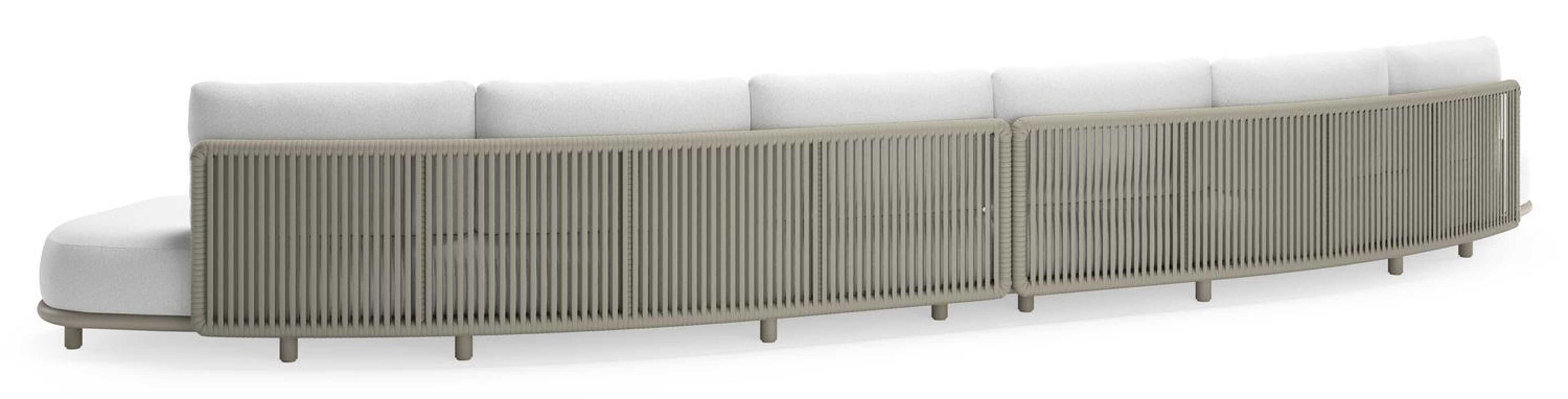 Lomano loungebank in beige aluminium en beige verticaal geweven luxe vlakke rope met Ego Birch all weather solica