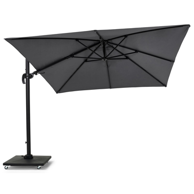 Avola zweefparasol met tiltfunctie in zwart aluminium met grijs weather+ softtouch parasoldoek - L1 300 x L2 300 cm (met voet)