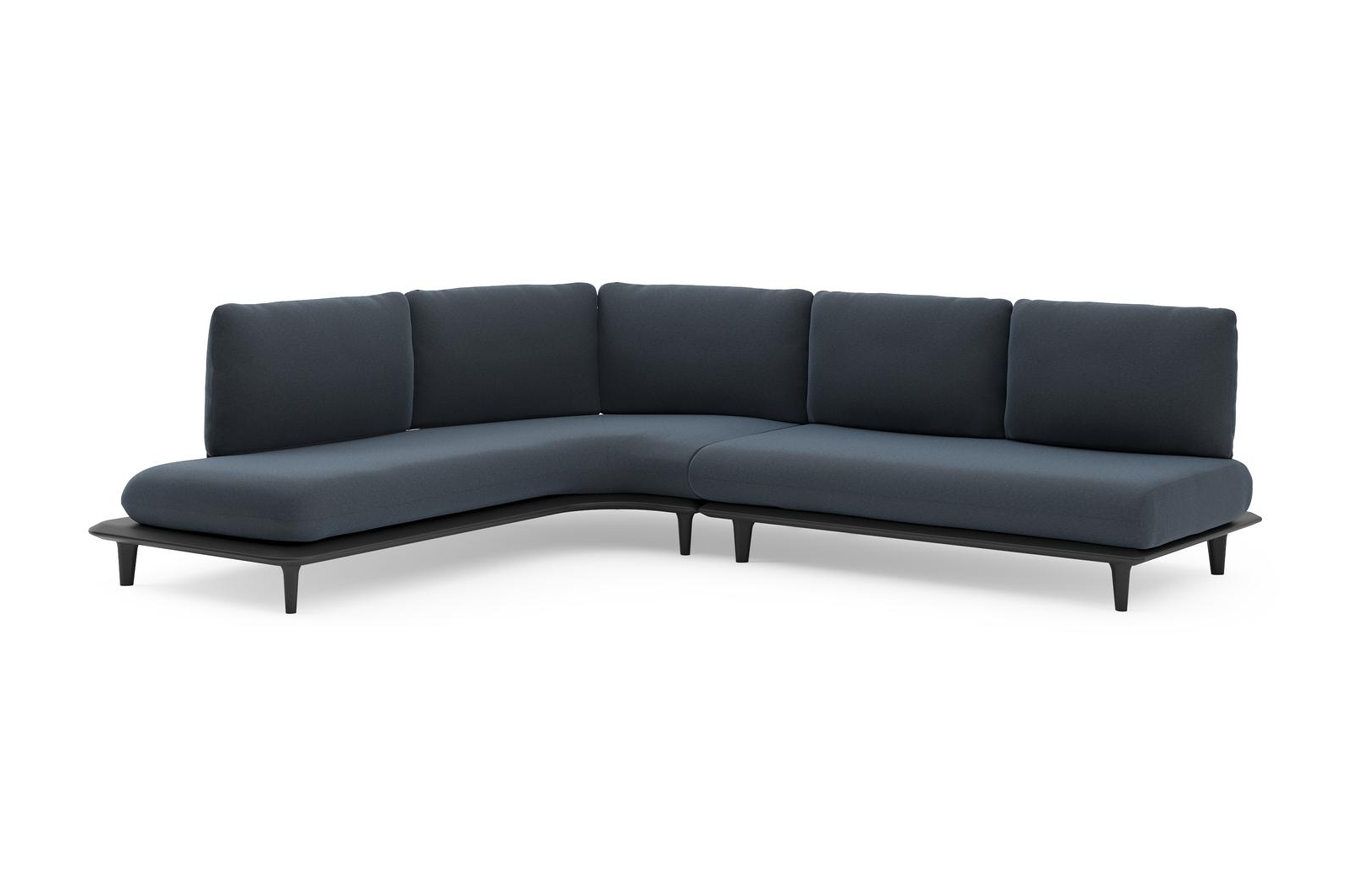 Salon de jardin d'angle Bomero en aluminium noir et coussins en all weather sunbrella® luxe heritage indigo