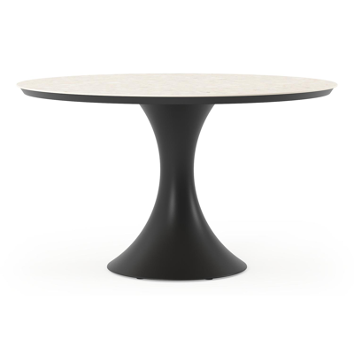 Table de jardin Fano ronde en aluminium noir et céramique pleine Retrostone - Diam. 130 x Haut. 75 cm
