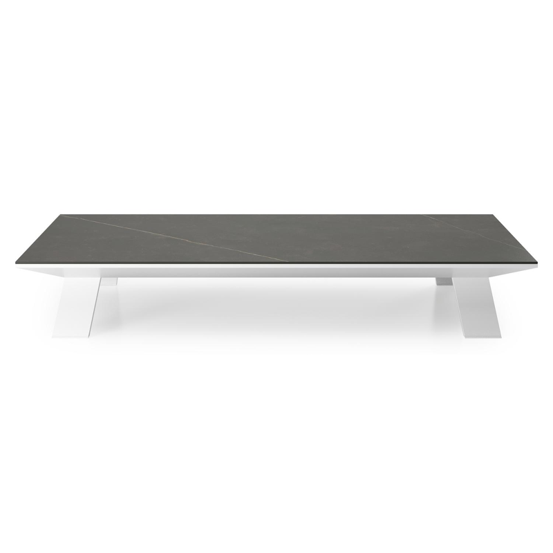 Table de basse Cesano rectangulaire en aluminium blanc et céramique pleine Calatorao - Lg. 140 x Lrg. 80 x Haut. 24.2 cm
