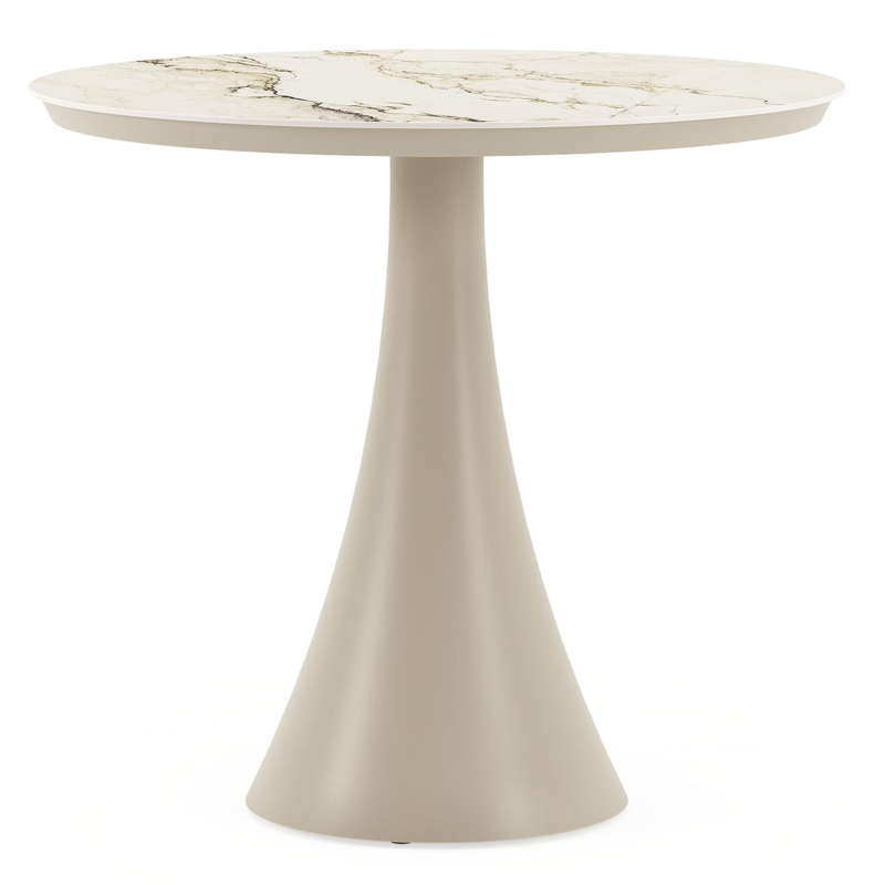 Table de jardin Fano ronde en aluminium beige et céramique pleine Colorado Dunes Diam. 85 x Haut. 75 cm