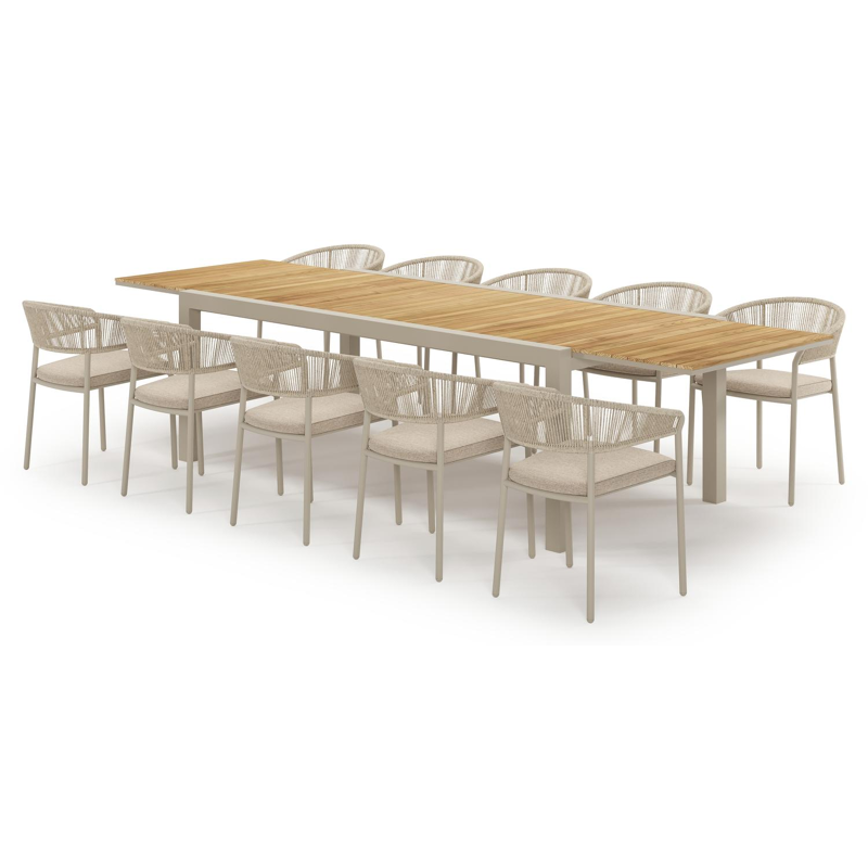 Ensemble de jardin Calobra extensible rectangulaire en aluminium beige et teck avec 10 chaises de jardin Zamora