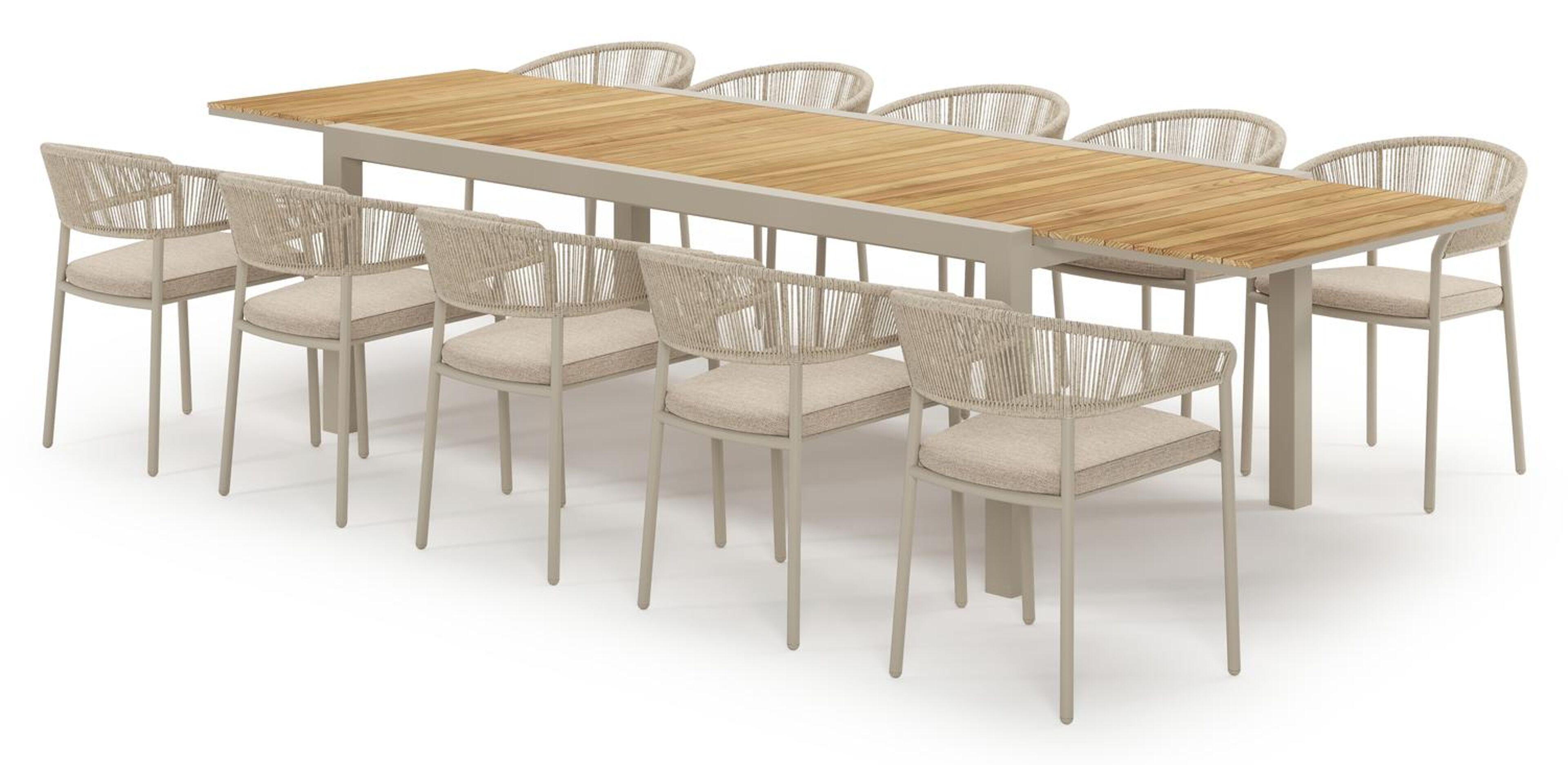 Ensemble de jardin Calobra extensible rectangulaire en aluminium beige et teck avec 10 chaises de jardin Zamora