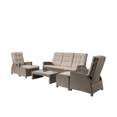 Roma loungeset in bruin wicker met polyester kussens