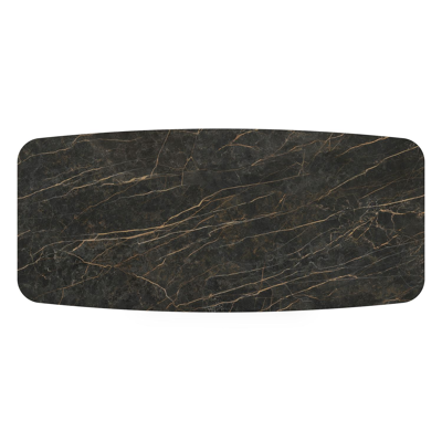 Table de jardin Orso forme de bateau en aluminium blanc et céramique pleine Black Obsession - Lg. 255 x Lrg. 115 x Haut. 75 cm