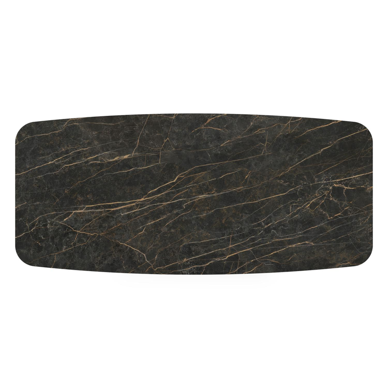 Table de jardin Orso forme de bateau en aluminium blanc et céramique pleine Black Obsession - Lg. 255 x Lrg. 115 x Haut. 75 cm