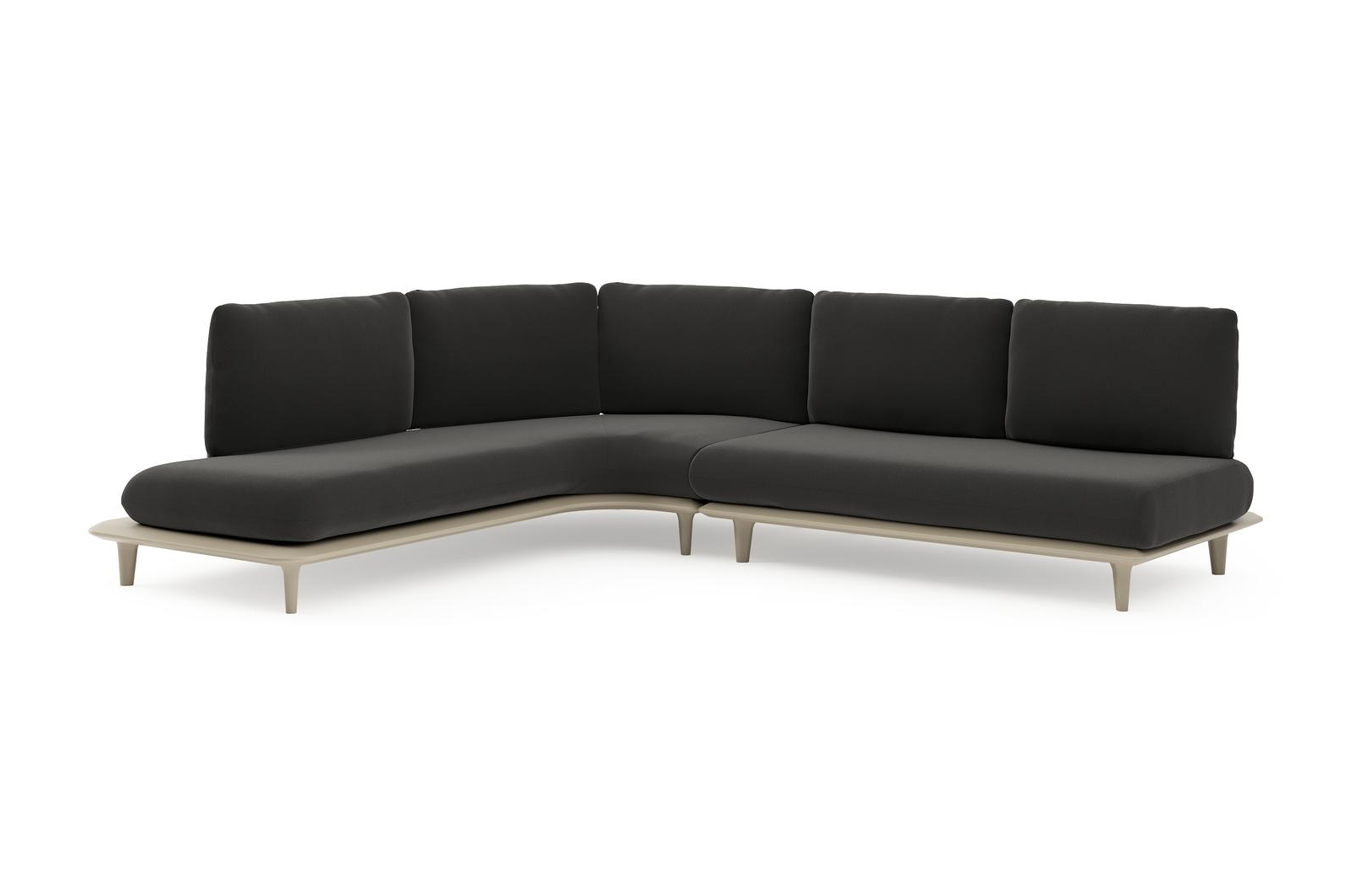 Salon de jardin d'angle Bomero en aluminium beige et coussins en all weather sunbrella® luxe natte sooty