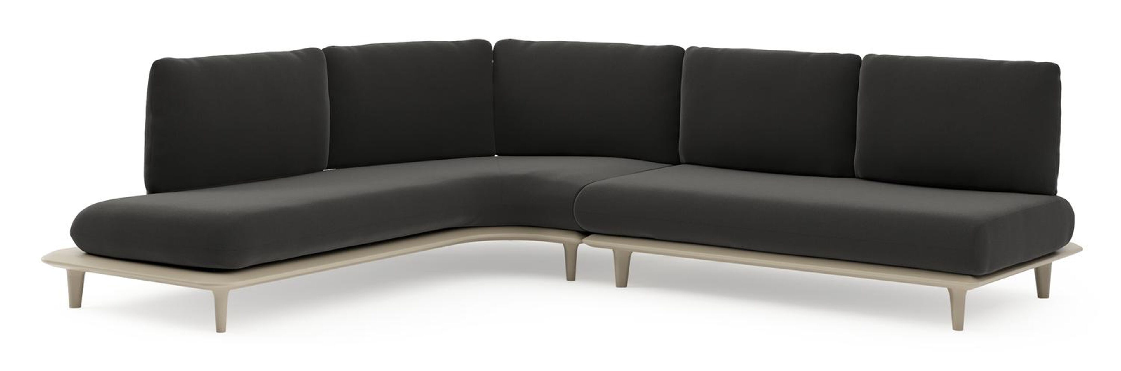 Salon de jardin d'angle Bomero en aluminium beige et coussins en all weather sunbrella® luxe natte sooty