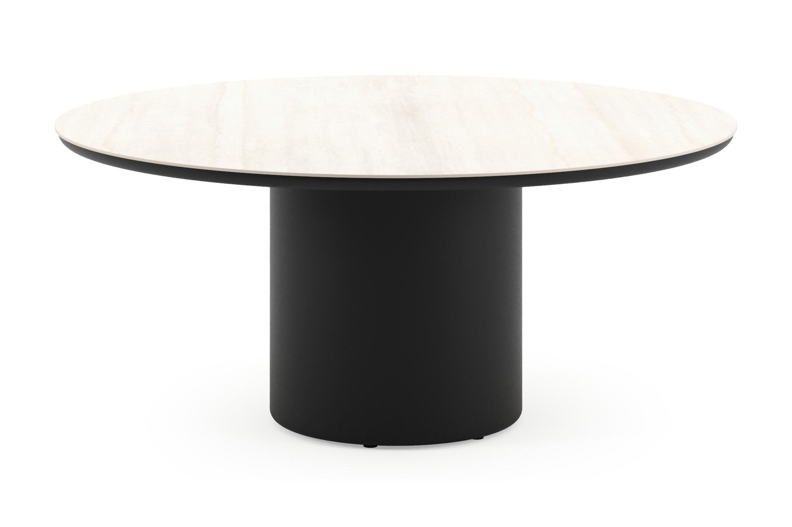 Amico low dining tuintafel rond in zwart aluminium en volkeramiek Travertino Bianco - Dia. 148 x H 61 cm