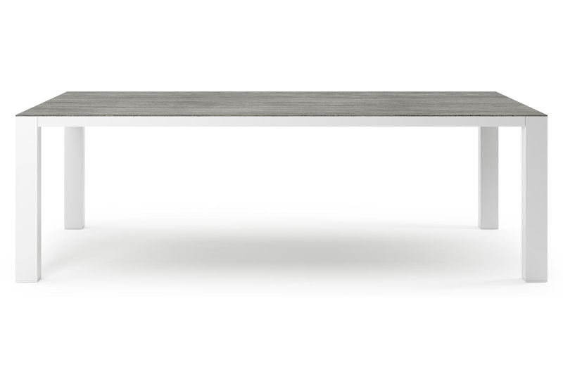 Table de jardin Nano en aluminium blanc et céramique pleine aspen grey - Lg 240 x Larg. 148 x H 75 cm