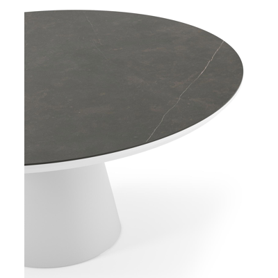 Table de jardin Donato ronde en aluminium blanc et céramique pleine Calatorao - Diam. 148 x Haut. 75 cm
