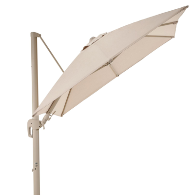 Rufina zweefparasol met tiltfunctie in beige aluminium met beige all weather sunbrella® premium parasoldoek - L1 350 x L2 250 cm (zonder voet)