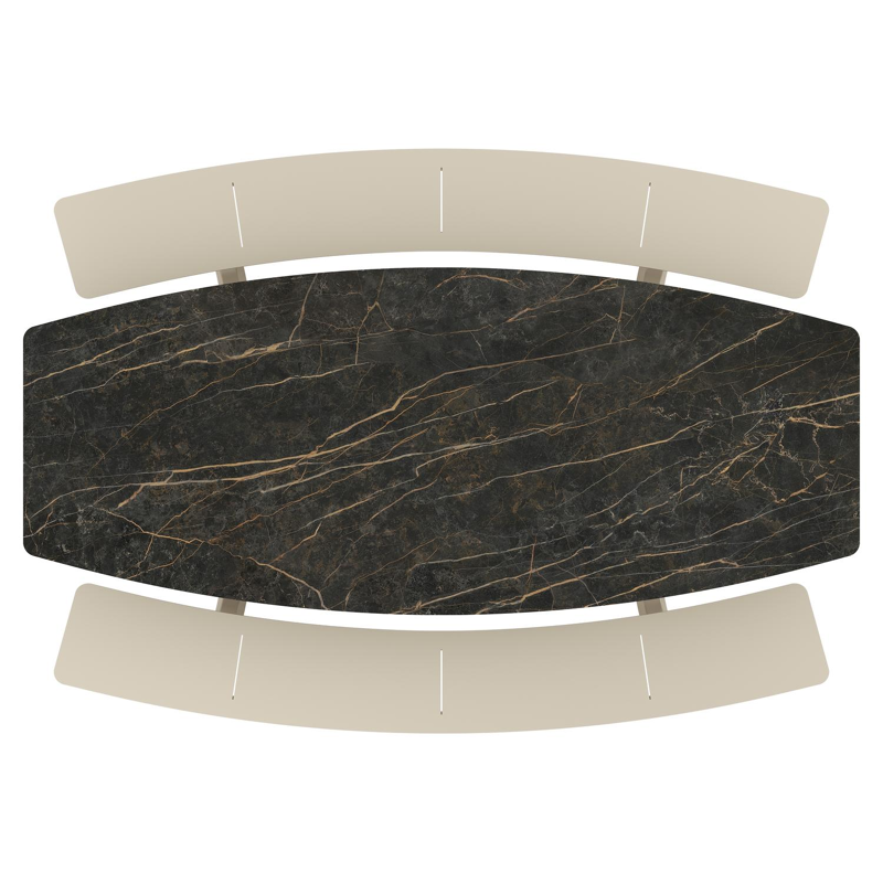 Forno picknicktafel bootvorm in beige aluminium en volkeramiek Black Obsession - L 240 x B 181 x H 72 cm