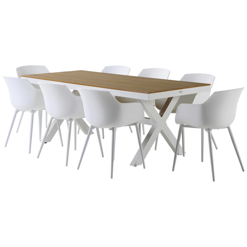 Bahia tuinset in wit aluminium en polywood tafelblad met 8 Paco tuinstoelen