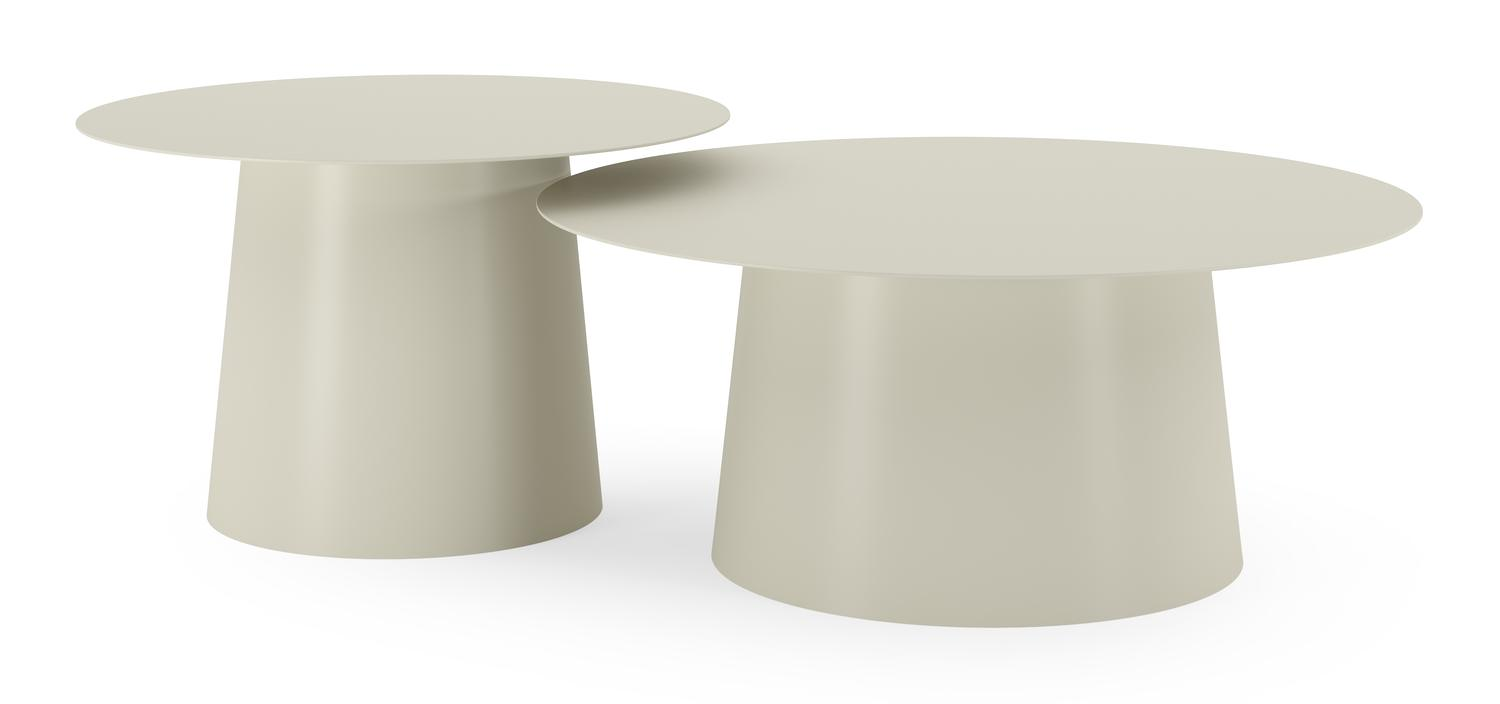 Avila loungetafels in beige aluminium - Dia. 90 x H 36 cm, Dia. 70 x H 42 cm