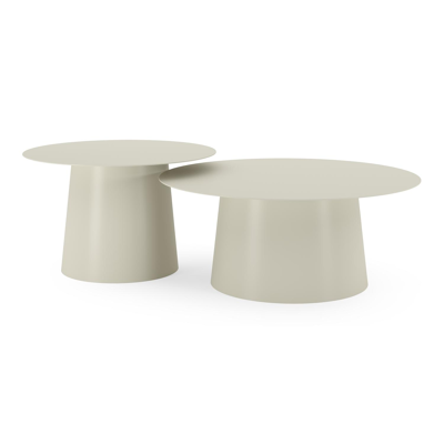 Avila loungetafels in beige aluminium - Dia. 90 x H 36 cm, Dia. 70 x H 42 cm