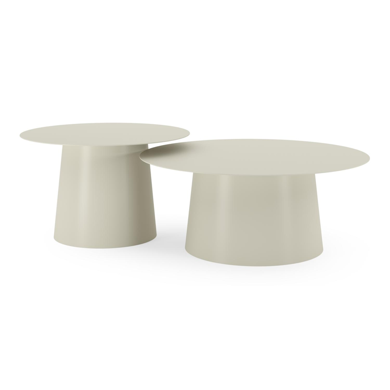 Avila loungetafels in beige aluminium - Dia. 90 x H 36 cm, Dia. 70 x H 42 cm