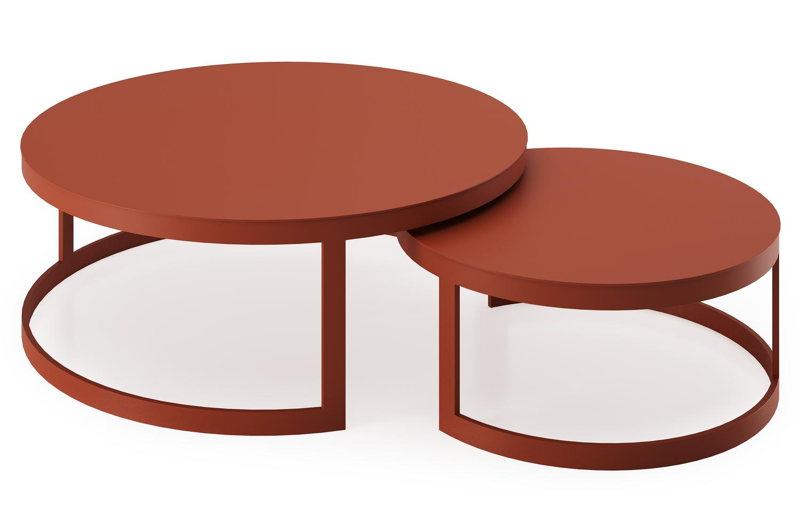 Enna set van 2 loungetafels in roestbruin aluminium - Dia. 100/70 x H 37/30 cm