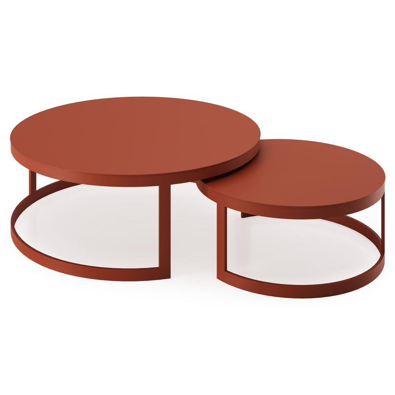 Enna set van 2 loungetafels in roestbruin aluminium - Dia. 100/70 x H 37/30 cm